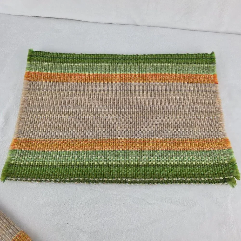 Vintage MCM Woven Placemats Set of 4 Green Orange Beige Made in Japan Unused NOS